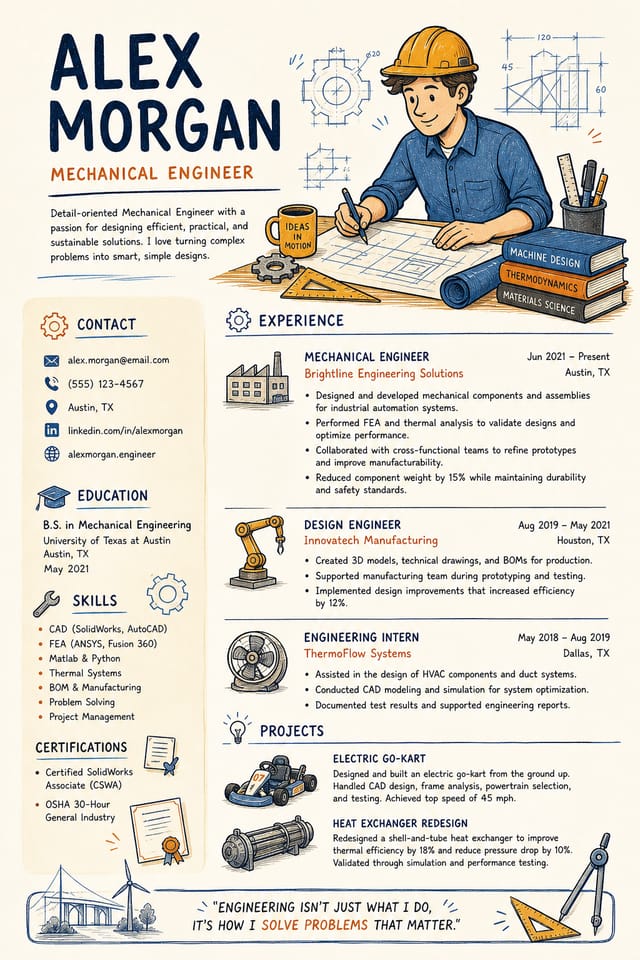 Engineer Resume — illustration style resume layout