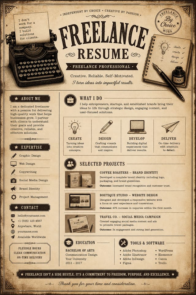 Freelance Resume — vintage style resume layout