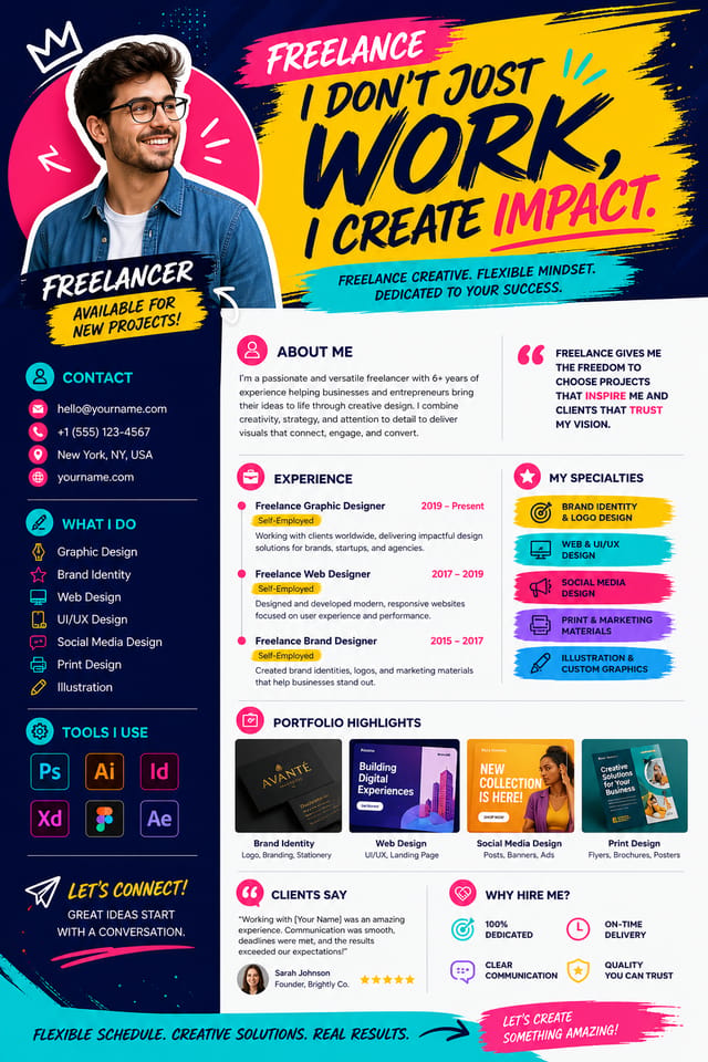 Freelance Resume — vibrant style resume layout