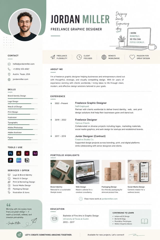 Freelance Resume — modern style resume layout
