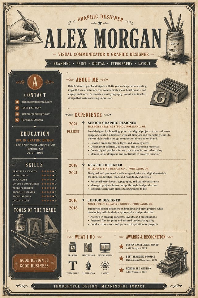Graphic Design Resume — vintage style resume layout