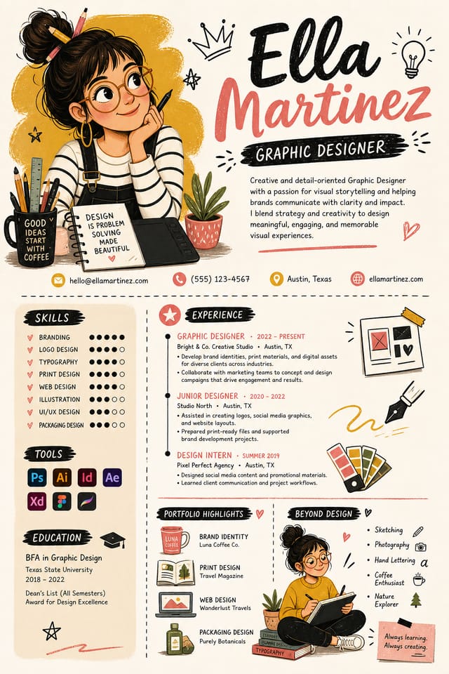 Graphic Design Resume — illustration style resume layout