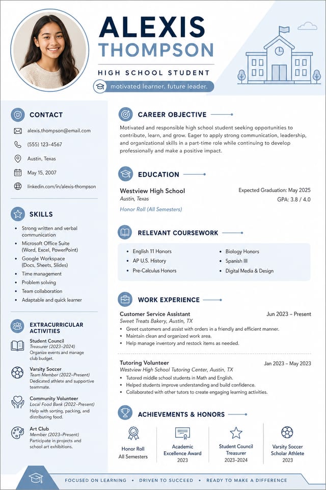 High School Resume — modern style resume layout