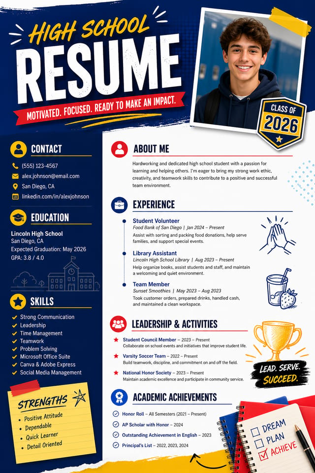 High School Resume — vibrant style resume layout