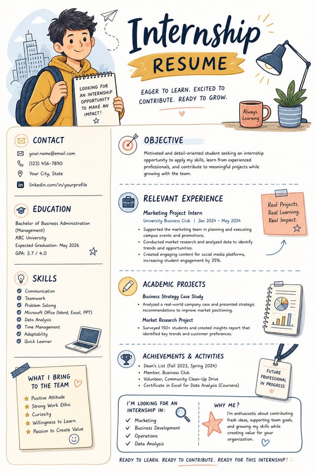 Internship Resume — illustration style resume layout