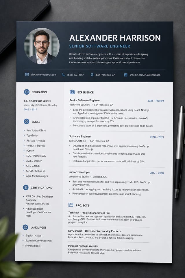 Modern Resume — photo-realistic style resume layout