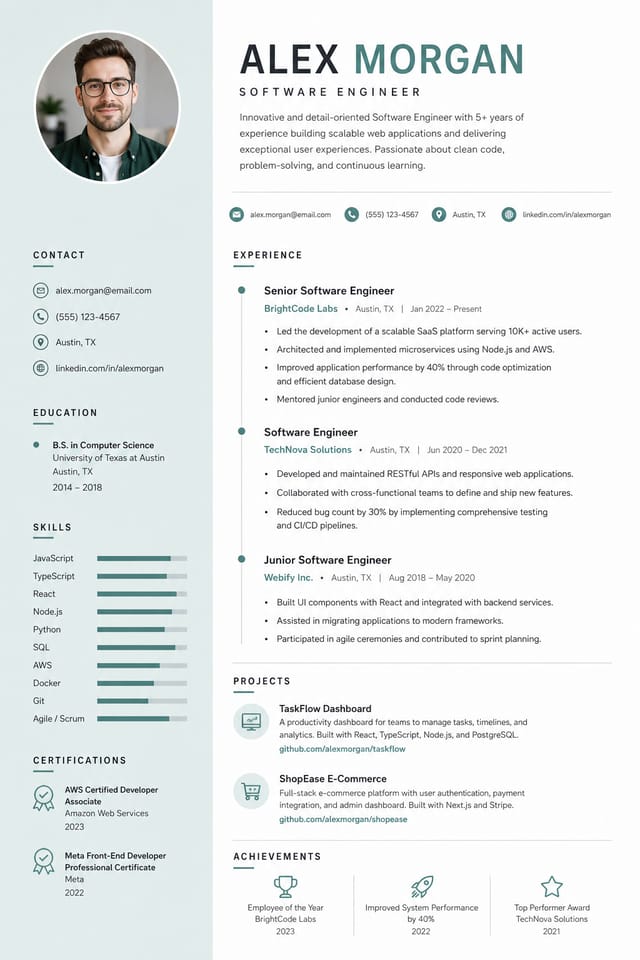Modern Resume — modern style resume layout