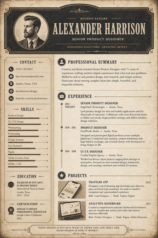 Modern Resume — vintage style resume layout