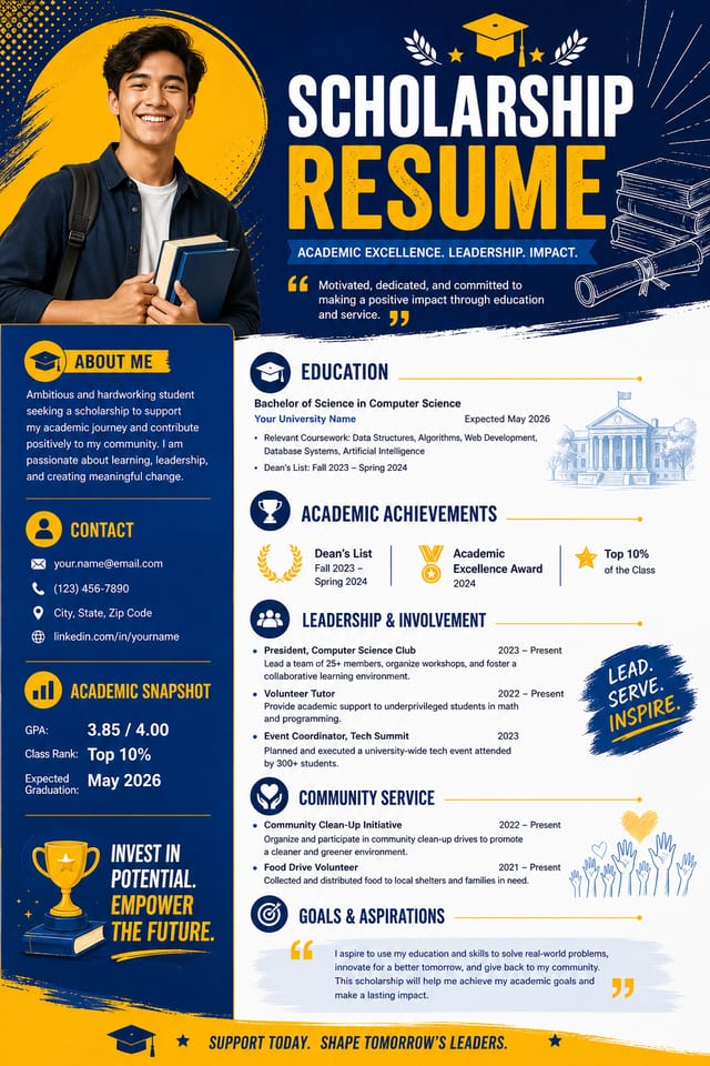 Scholarship Resume — vibrant style resume layout