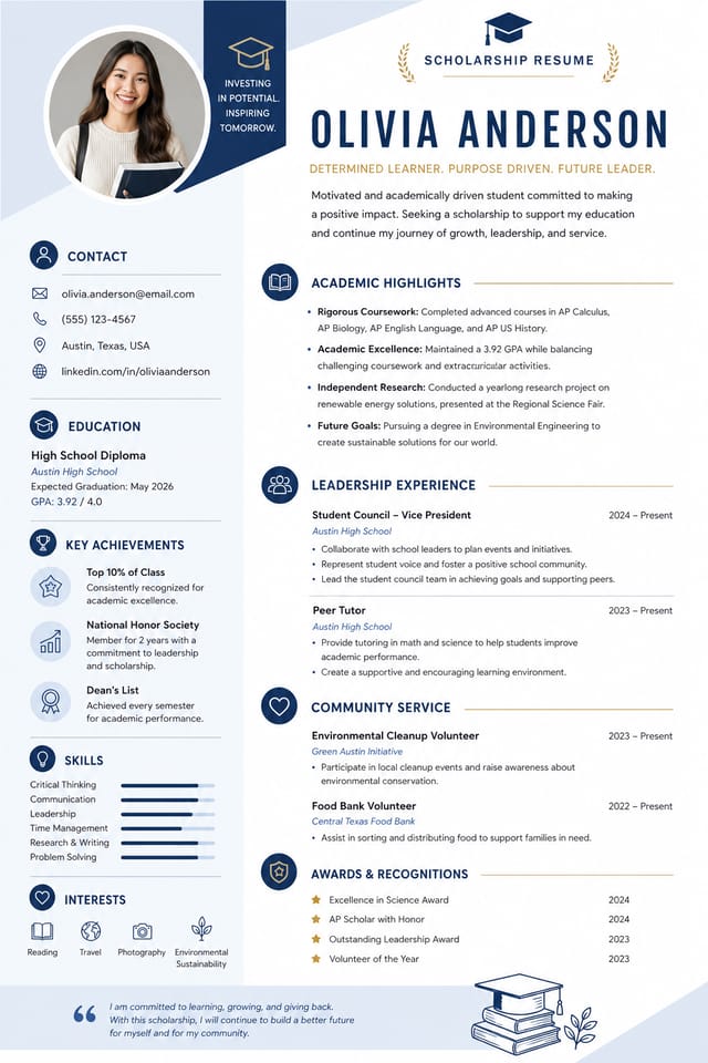 Scholarship Resume — modern style resume layout