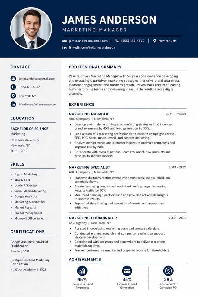 Simple Resume — corporate style resume layout