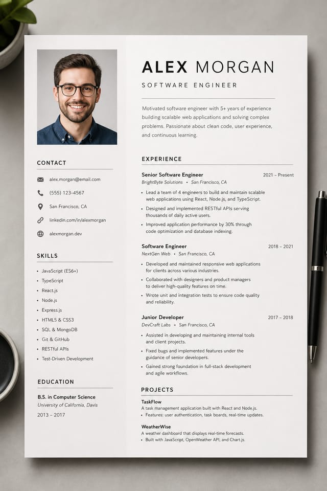 Simple Resume — photo-realistic style resume layout