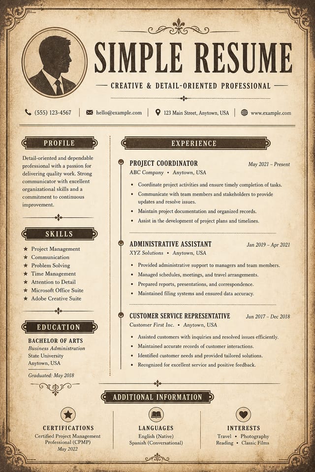 Simple Resume — vintage style resume layout