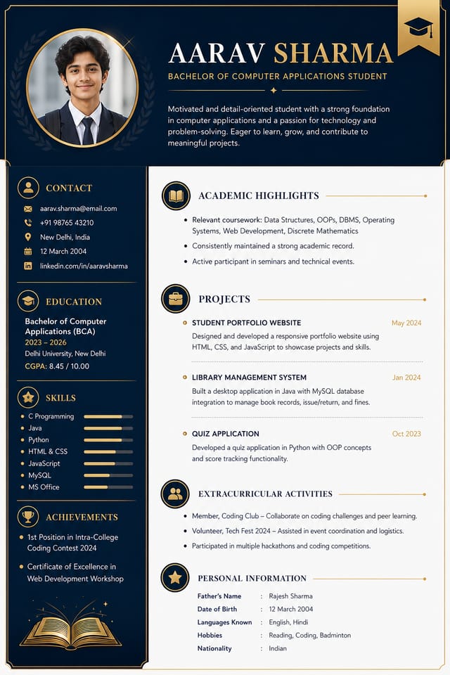 Student Resume — elegant style resume layout