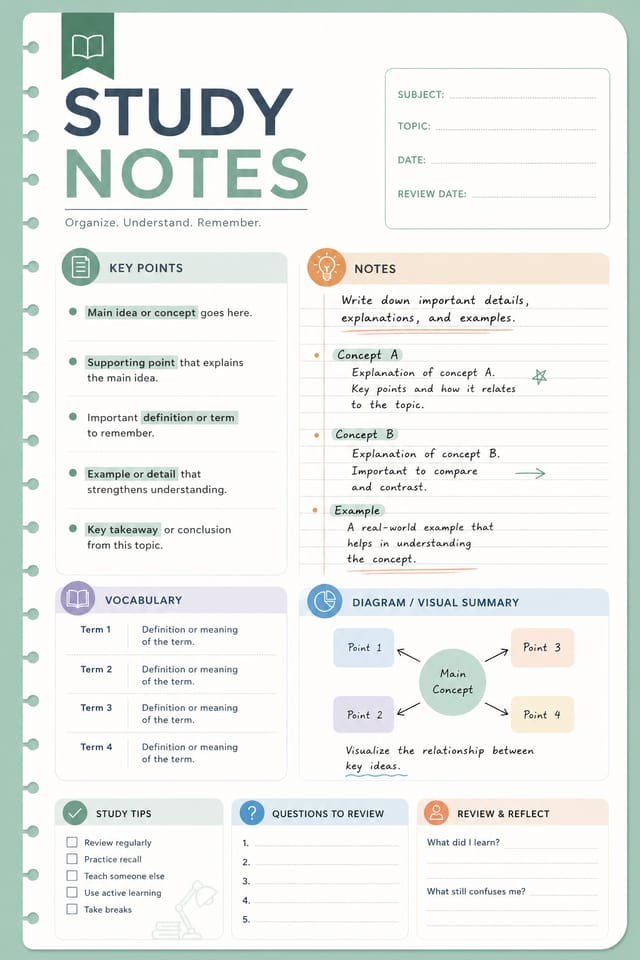 Study Notes — modern style study notes