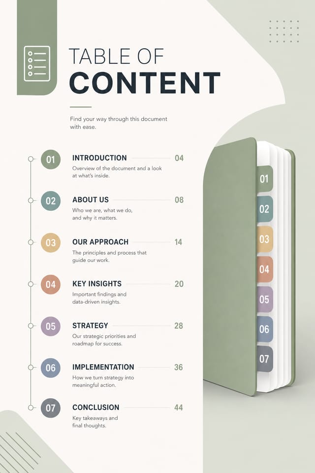 Table of Content — modern style table of contents