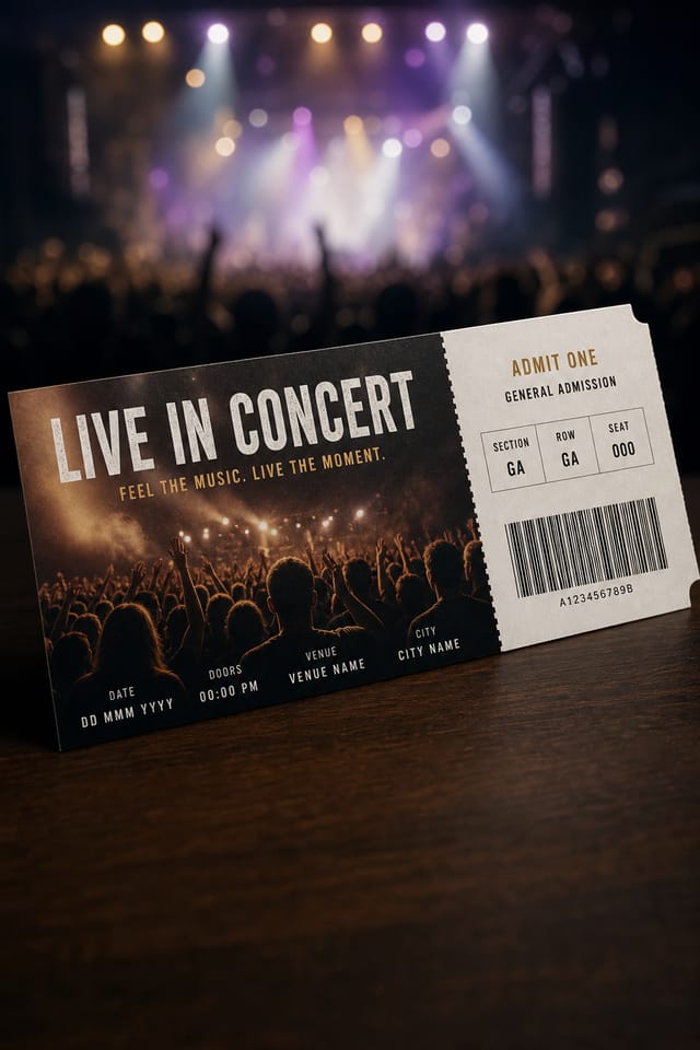 Concert Ticket — photo-realistic style event ticket