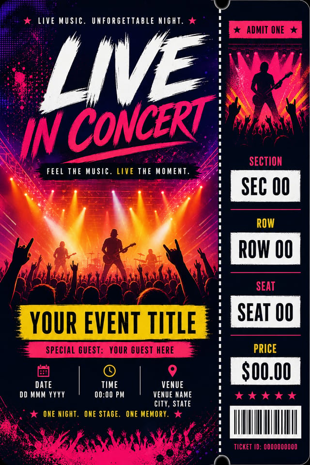 Concert Ticket — vibrant style event ticket