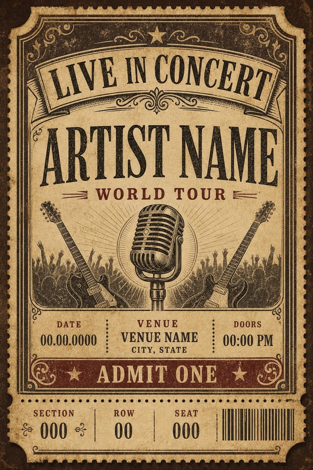 Concert Ticket — vintage style event ticket
