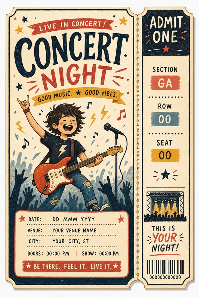 Concert Ticket — illustration style event ticket