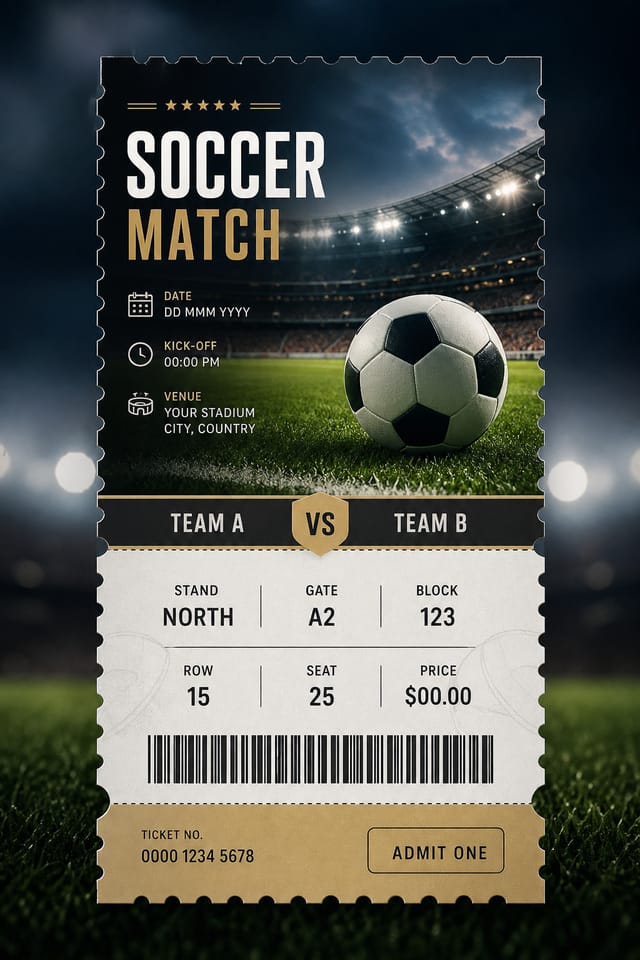 Soccer Ticket — photo-realistic style event ticket