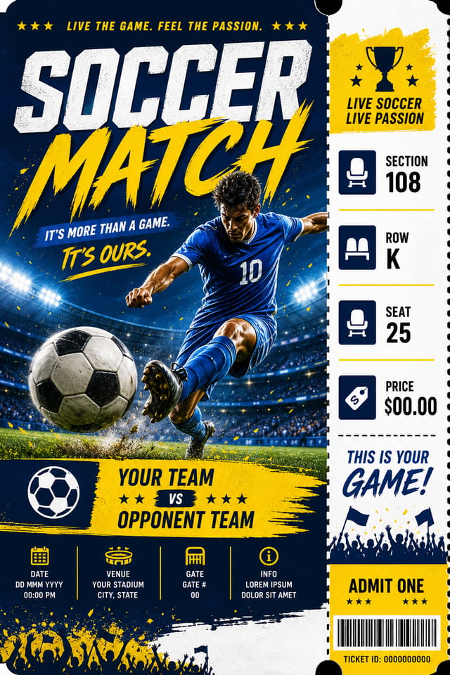 Soccer Ticket — vibrant style event ticket