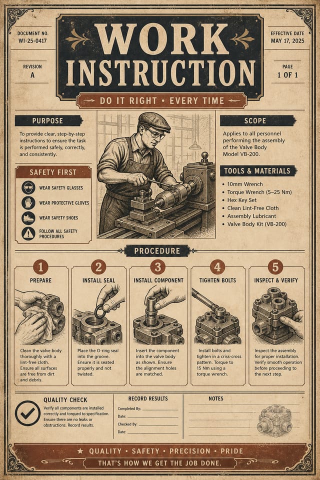 Work Instruction — vintage style work instruction