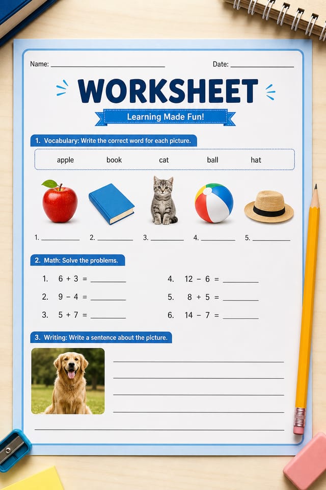 Worksheet — photo-realistic style worksheet