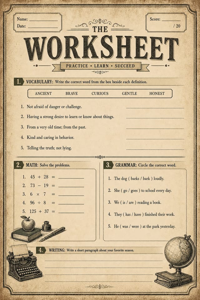 Worksheet — vintage style worksheet