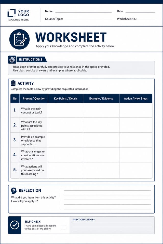 Worksheet — corporate style worksheet
