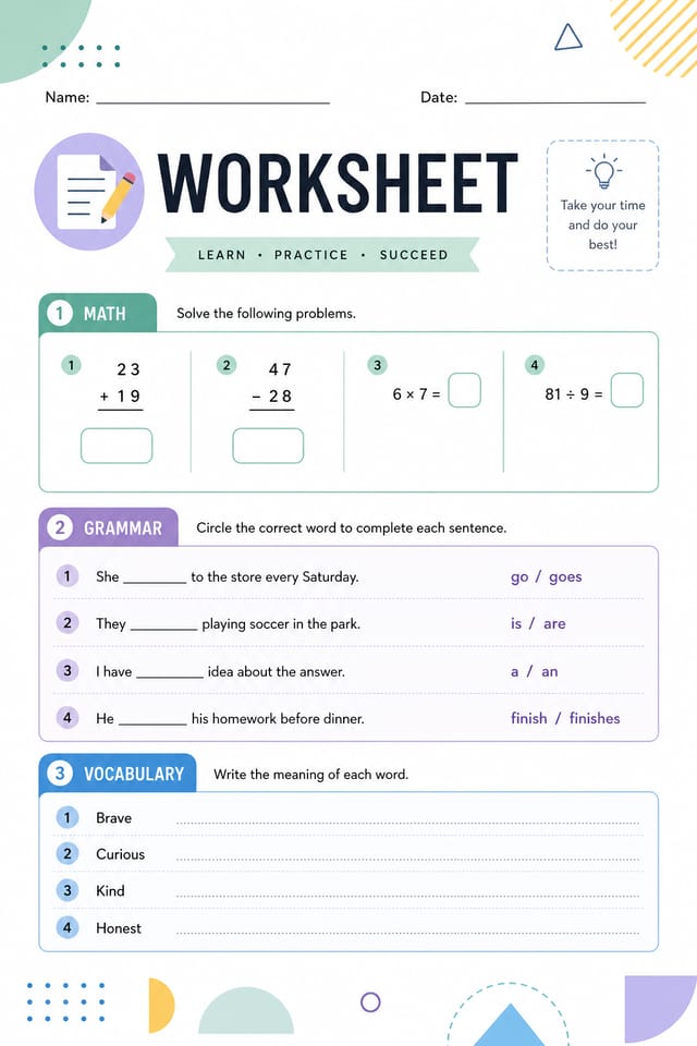 Worksheet — modern style worksheet