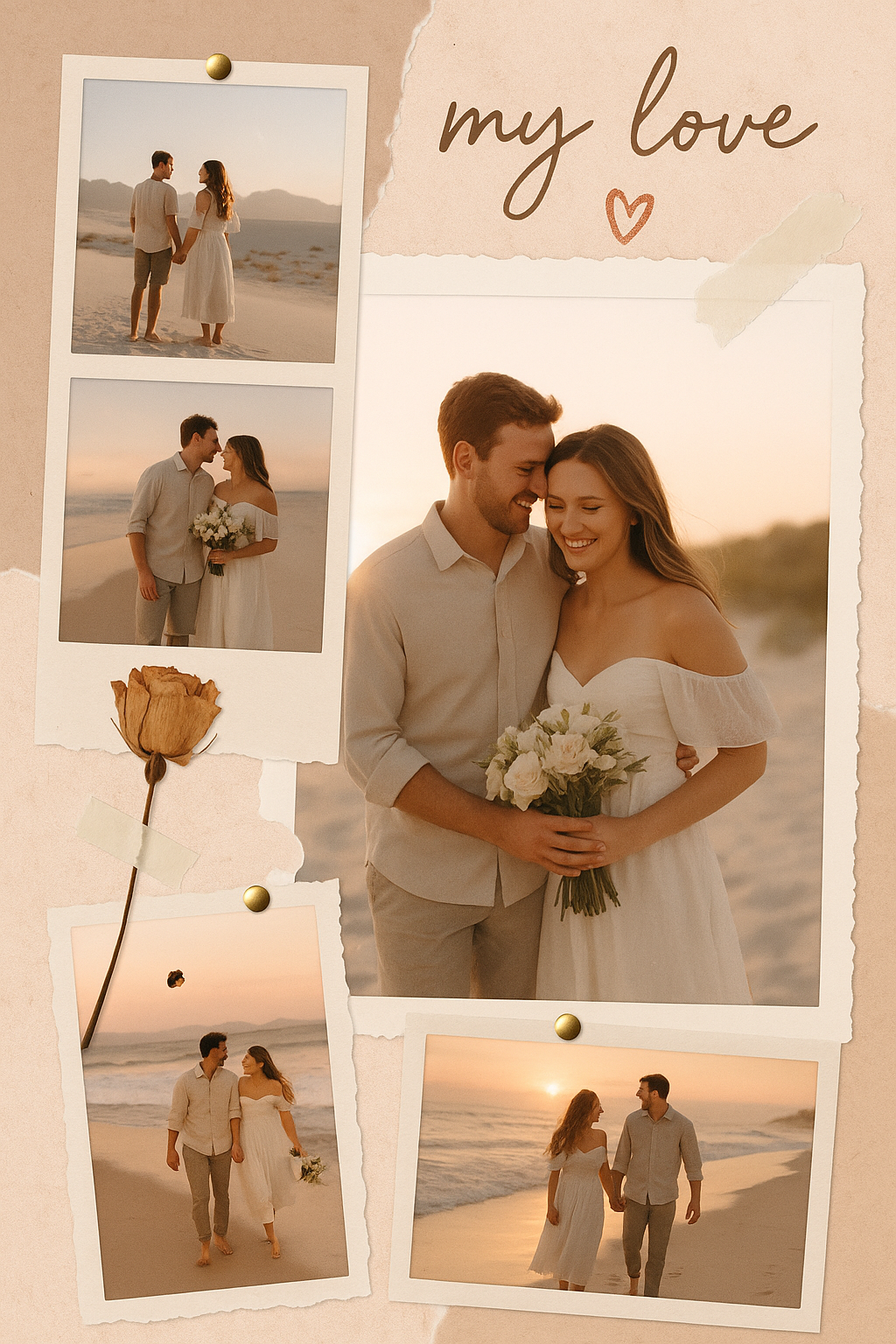 Beach romantic couple photo collage