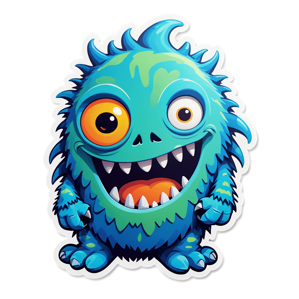 Friendly monster cartoon sticker, colorful and playful illustration.