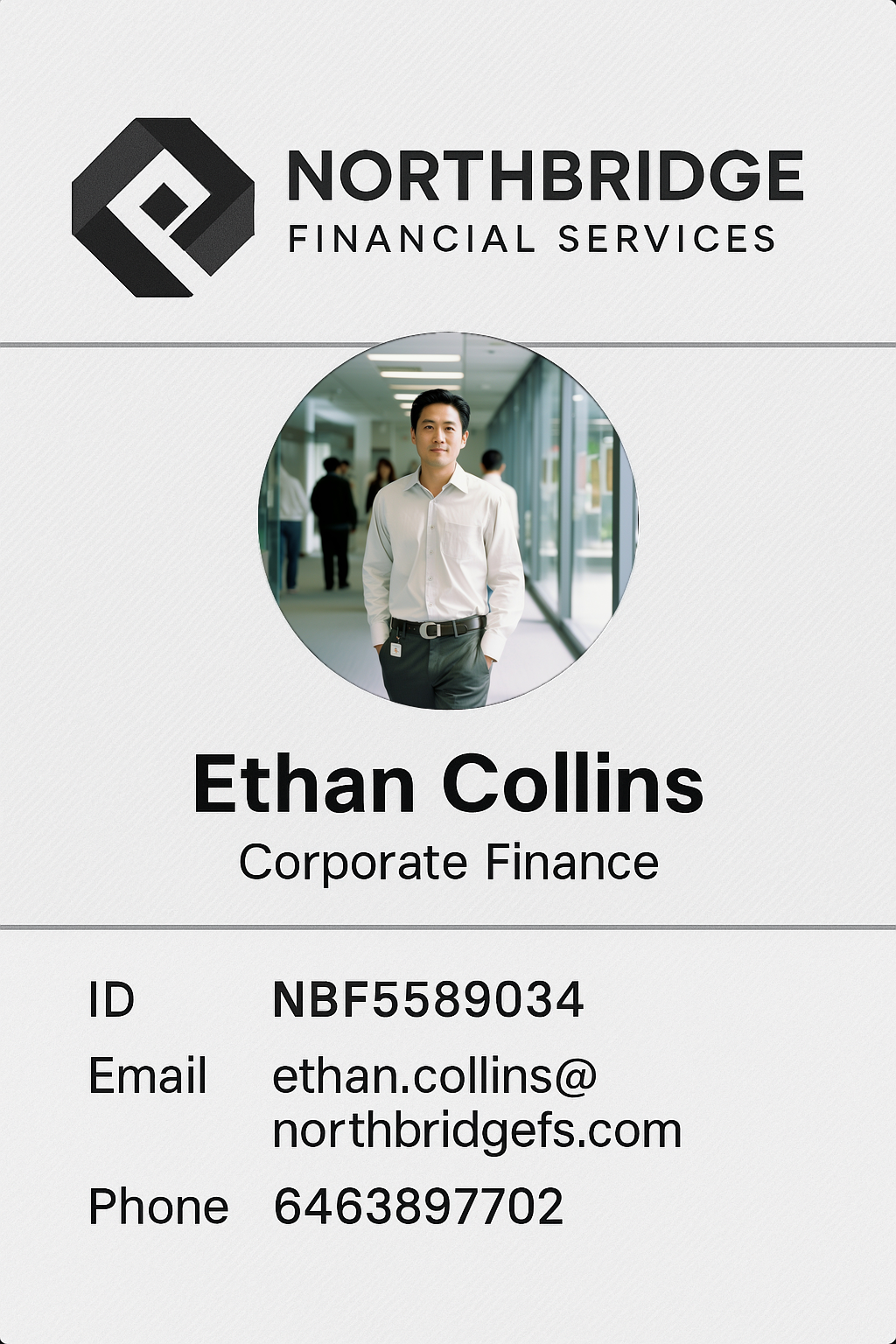 employee ID for Ethan Collins at NorthBridge Financial Service