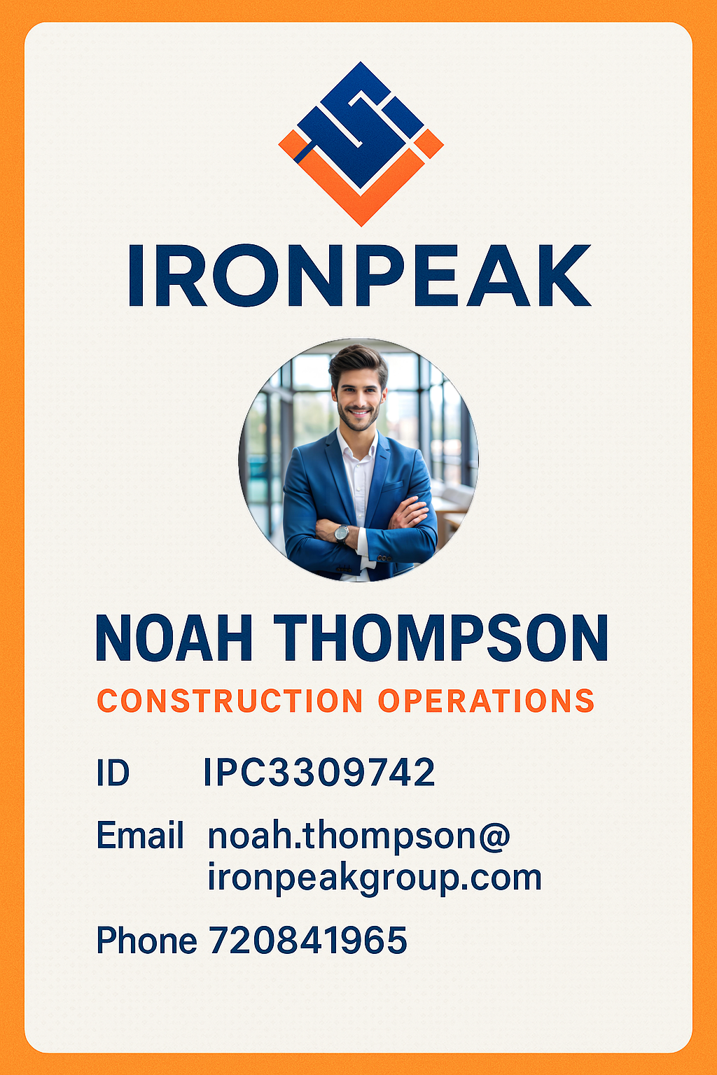 Generieren an employee ID for Noah Thompson at IronPeak Construction Group