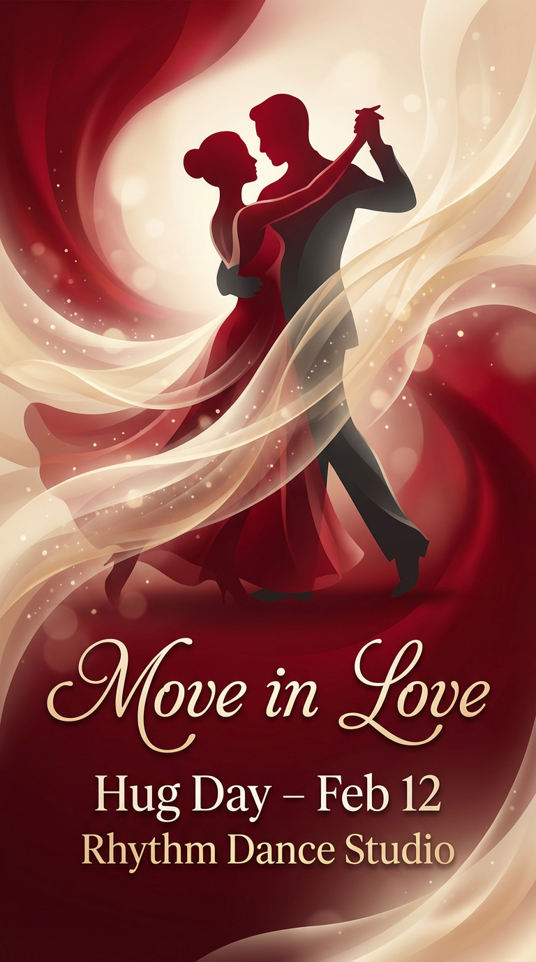 Valentine's Dance Workshop Flyer with couple silhouettes and warm lighting