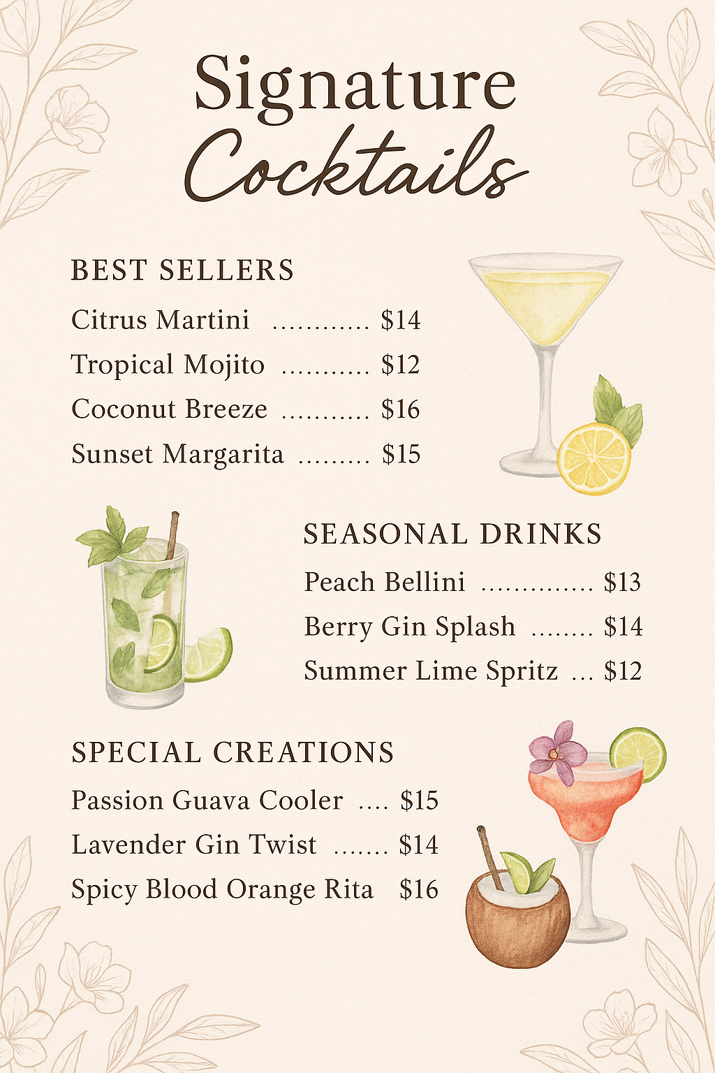 Menu design by Arlo Nakagawa