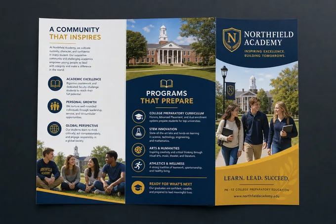 AI-generated School tri-fold brochure sample made with the Pixazo brochure maker