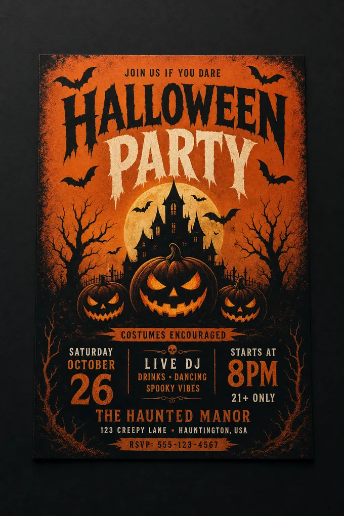 AI-generated Halloween Flyer sample created with the Pixazo AI flyer maker