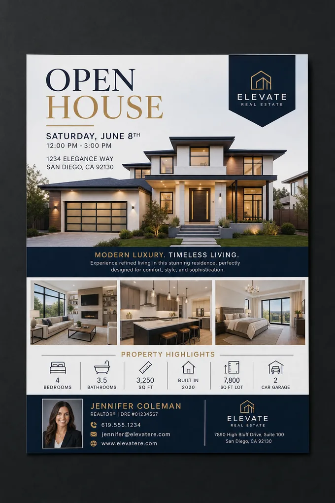 AI-generated Real Estate Flyer sample created with the Pixazo AI flyer maker
