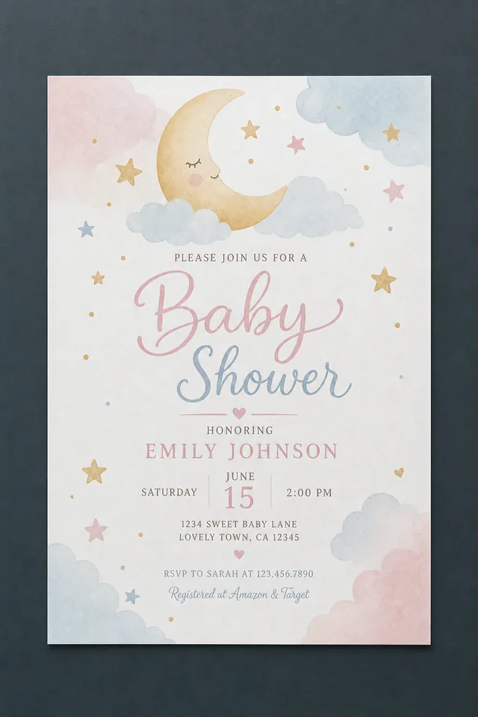 AI-generated Baby Shower invitation card sample created with the Pixazo AI invitation maker