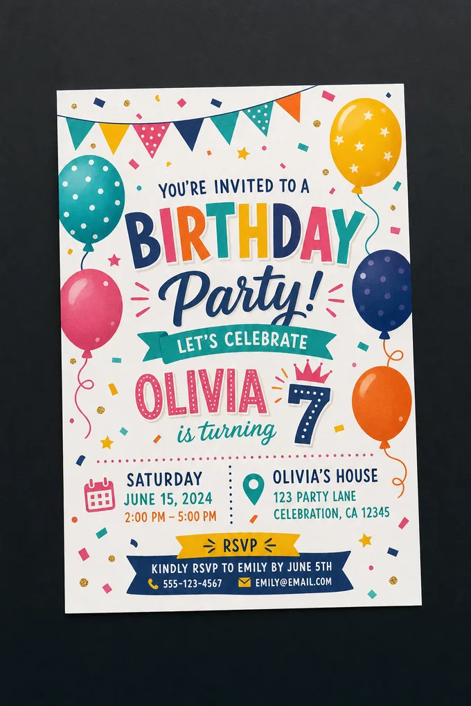 AI-generated Birthday invitation card sample created with the Pixazo AI invitation maker
