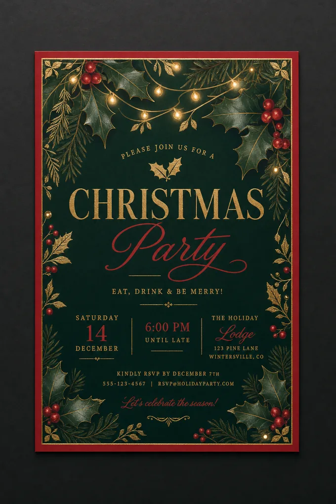 AI-generated Christmas invitation card sample created with the Pixazo AI invitation maker