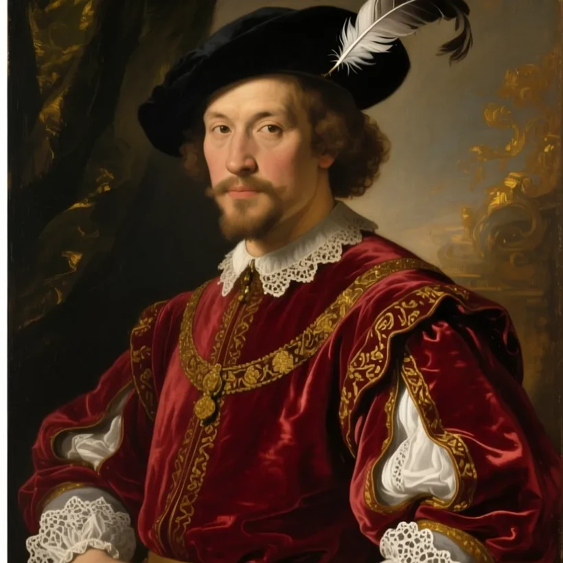 AI face swap before and after — a portrait swapped into a Renaissance painting
