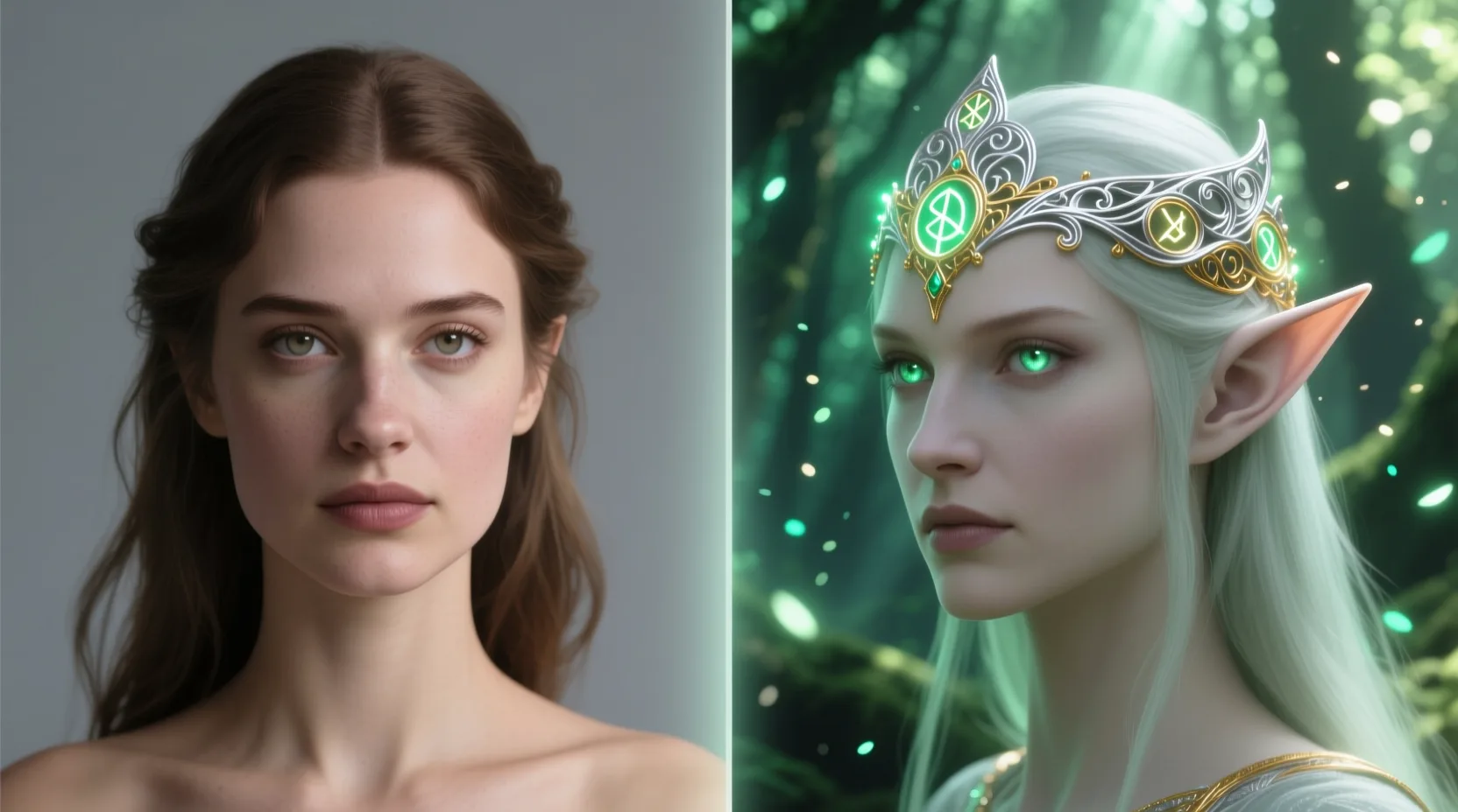 AI face swap example — a portrait swapped into a fantasy elf