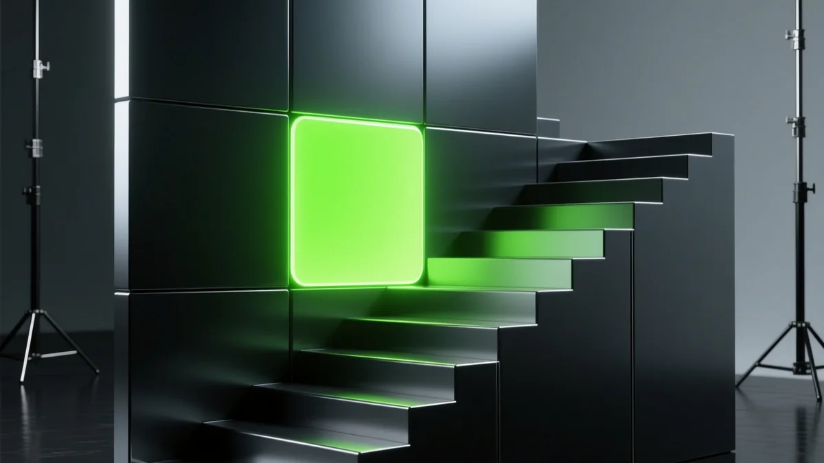 Glossy 3D render illustration of a binary transparency checkerboard turning into a hard-edged cutout, representing 1-bit GIF alpha, stylised concept art