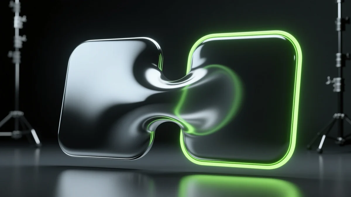 Abstract glossy 3D render of overlapping WebP and GIF tiles, illustrating a format swap