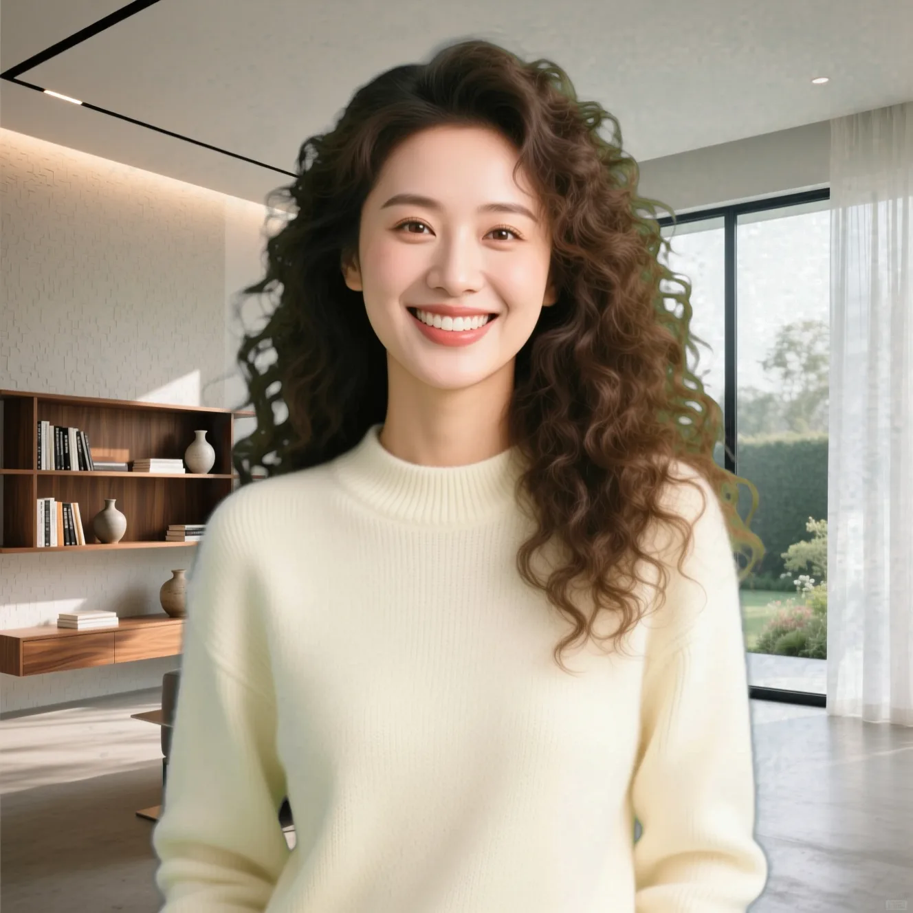 A curly-haired portrait with its original background