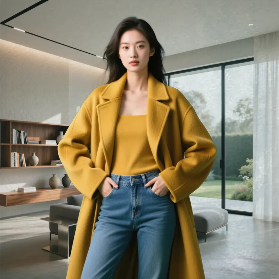 Photo of a woman with a room background before AI background removal