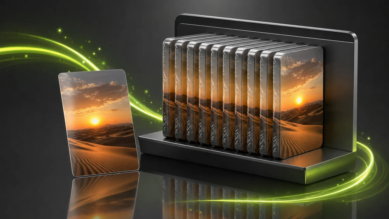 A photo library shown as a shelf of sealed HEIC containers next to a single loose JPG file, created with Pixazo AI